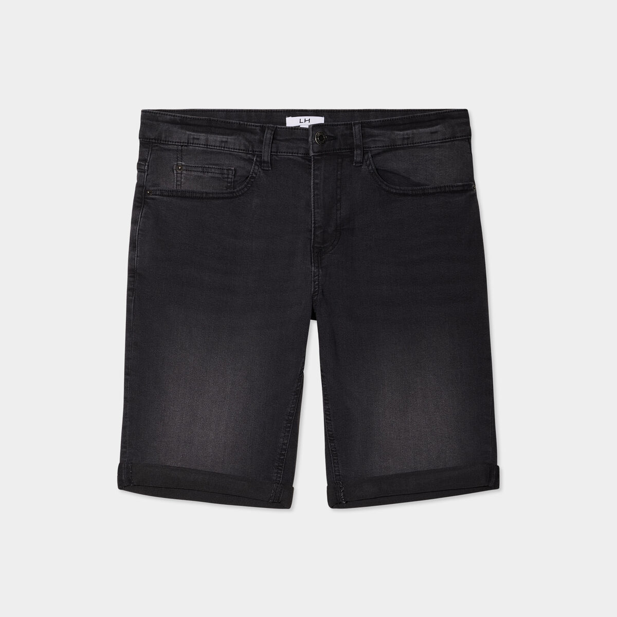 Bermuda stretch droit en jean denim noir homme