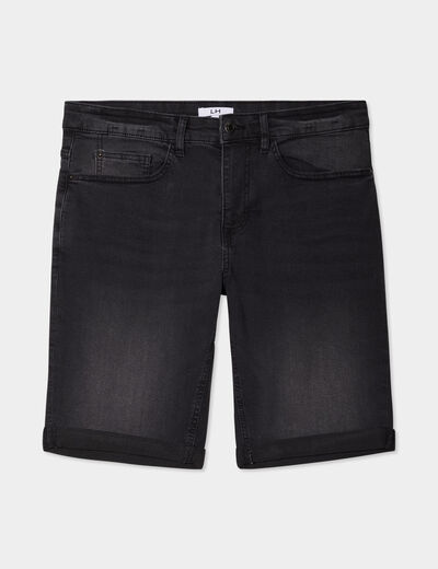 Bermuda stretch droit en jean denim noir homme