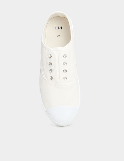 Tennis basses en toile enfilage facile blanc femme