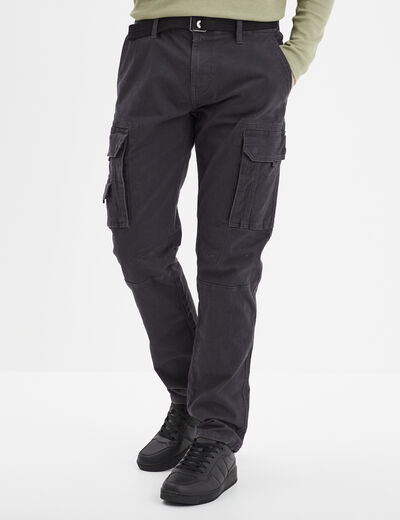 Pantalon cargo ceintur&eacute; Trappeur gris fonc&eacute; homme