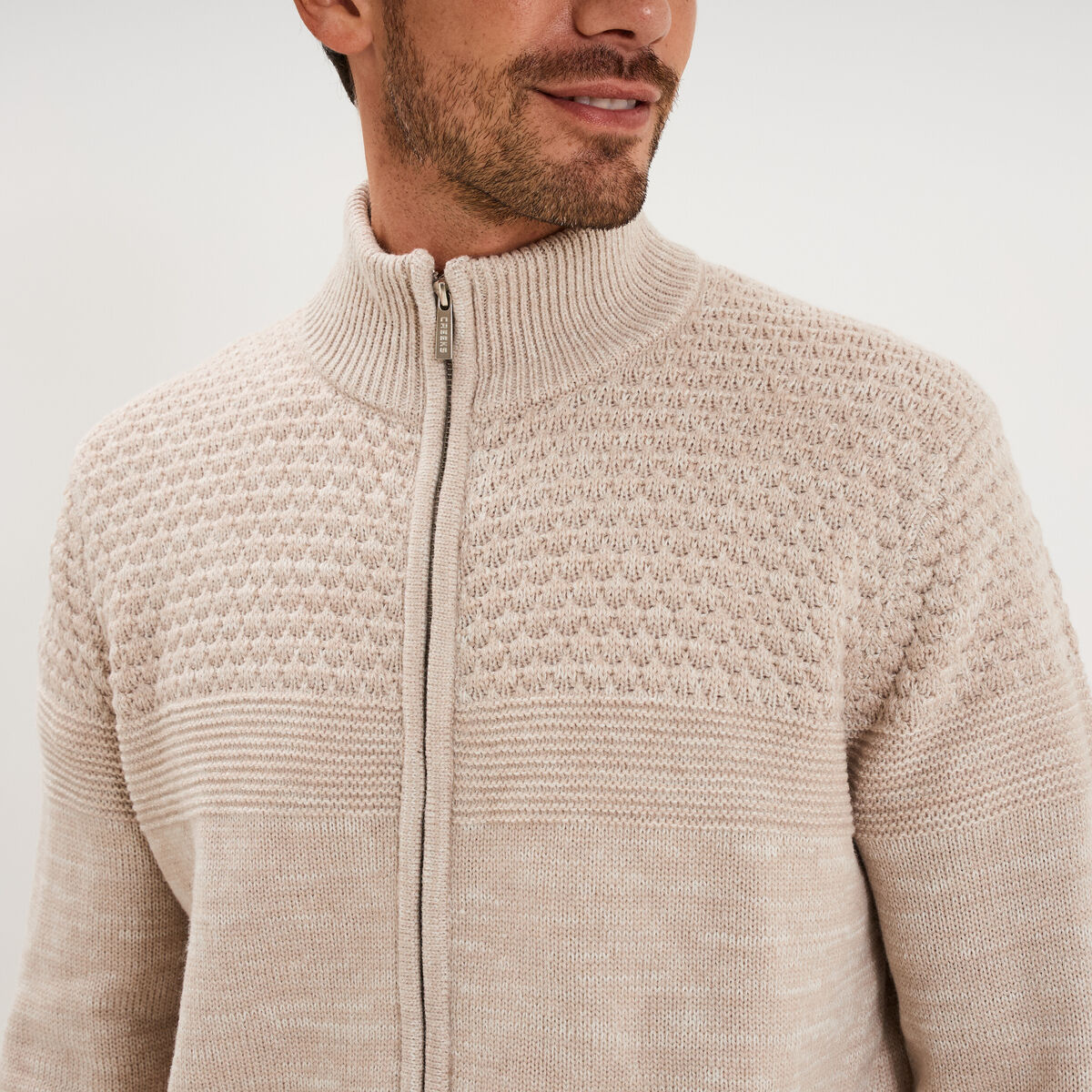 Gilet zipp&eacute; col montant manches longues gris clair homme