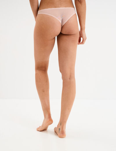 Tanga en dentelle doublure coton rose clair femme