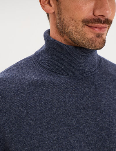 Pull col roul&eacute; manches longues bleu marine homme