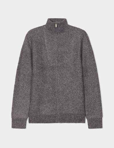 Gilet col camionneur zippé côtelé gris foncé homme
