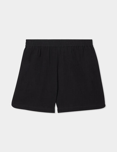 Short droit taille élastiquée coton noir femme grande taille
