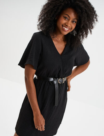 Robe courte col cache-coeur noir femme