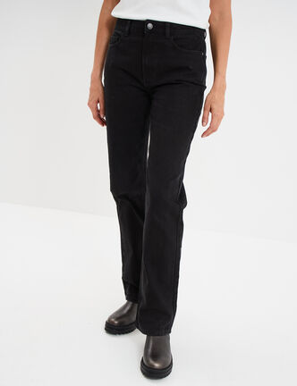 Jeans droit 5 poches coton denim noir femme