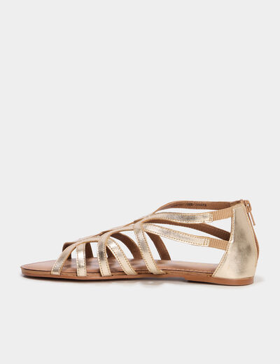 Sandales plates en cuir jaune or femme