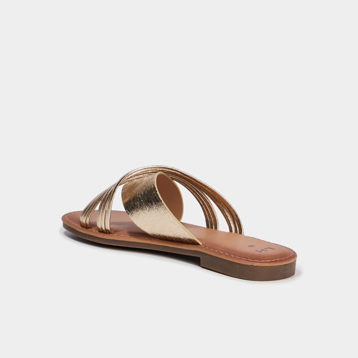 Mules plates avec brides crois&eacute;es jaune or femme