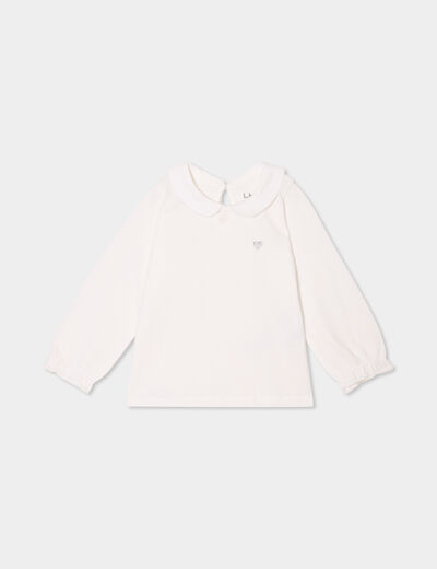 T-shirt col claudine manches longues blanc bébé fille