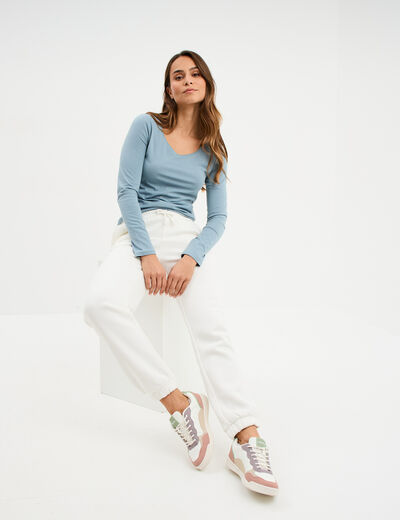 Pantalon jogging droit molleton blanc femme