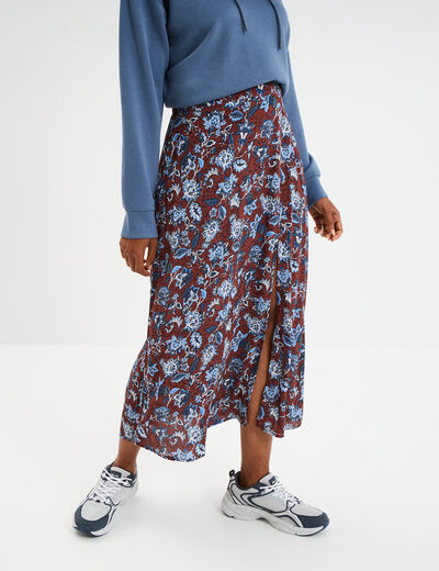 Jupe midi fendue fluide marron femme