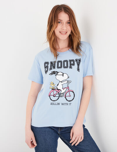 T-shirt manches courtes Snoopy bleu femme