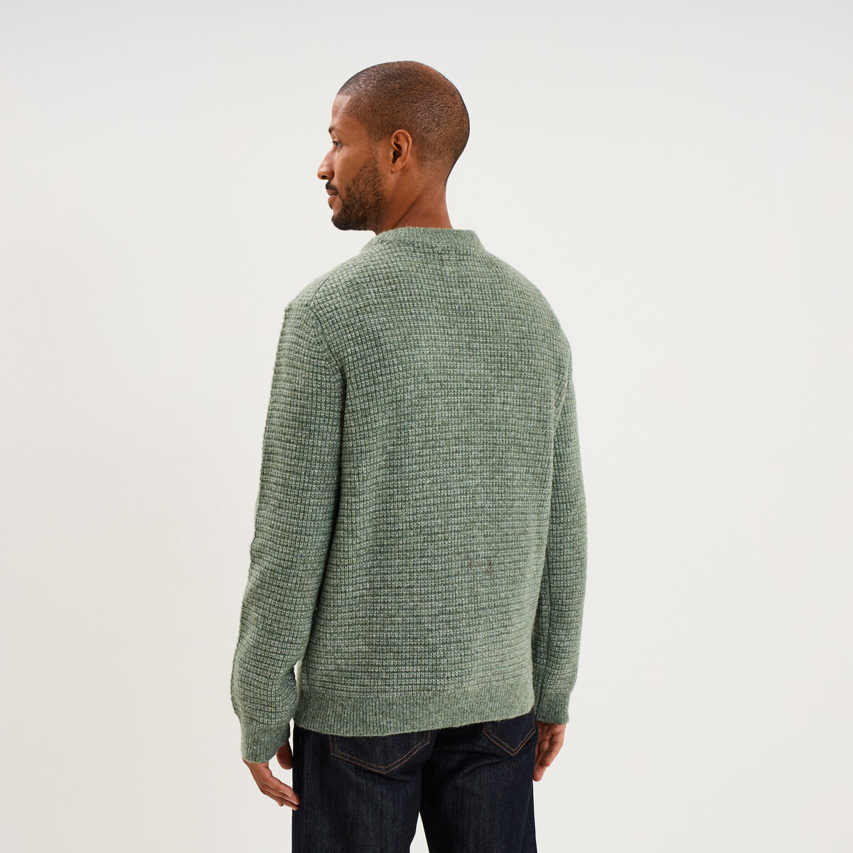 Pull col rond manches longues vert kaki homme