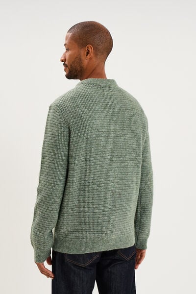 Pull col rond manches longues vert kaki homme