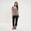 T-shirt col V droit manches courtes ecru femme