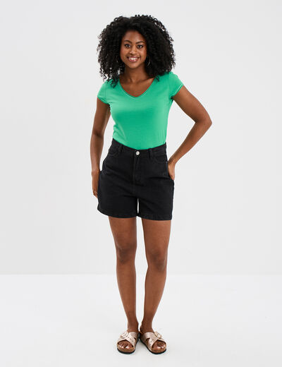 T-shirt col V ajusté manches courtes vert femme