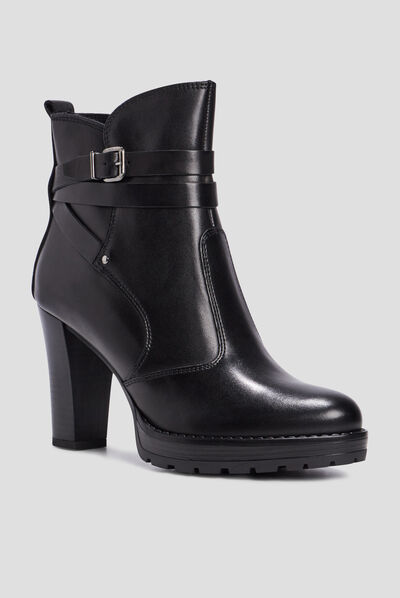 Bottines cuir à talons avec brides noir femme