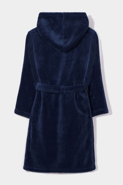 Peignoir pilou ceinturé à capuche bleu marine garçon