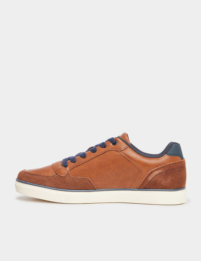 Tennis basses &agrave; lacets marron homme