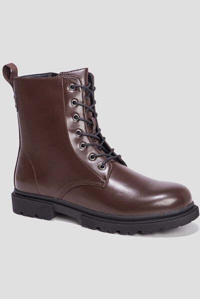 Boots zippées à lacets bordeaux femme