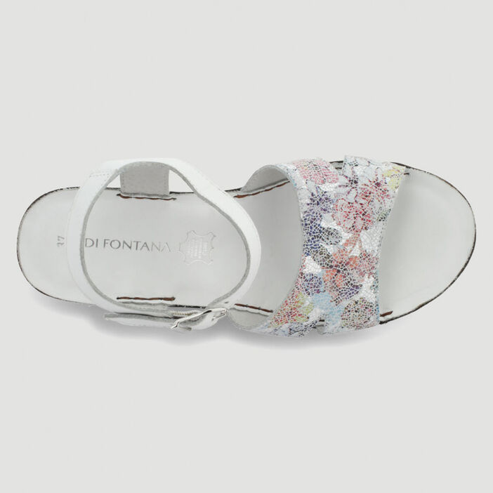 Sandales motif façon mosaïque cuir femme blanc