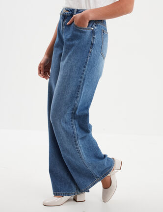 Jeans extra wide leg taille haute Creeks denim stone femme