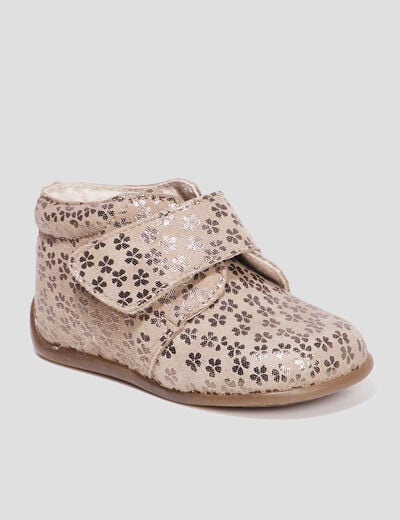 Bottillons à scratchs en cuir marron bébé fille