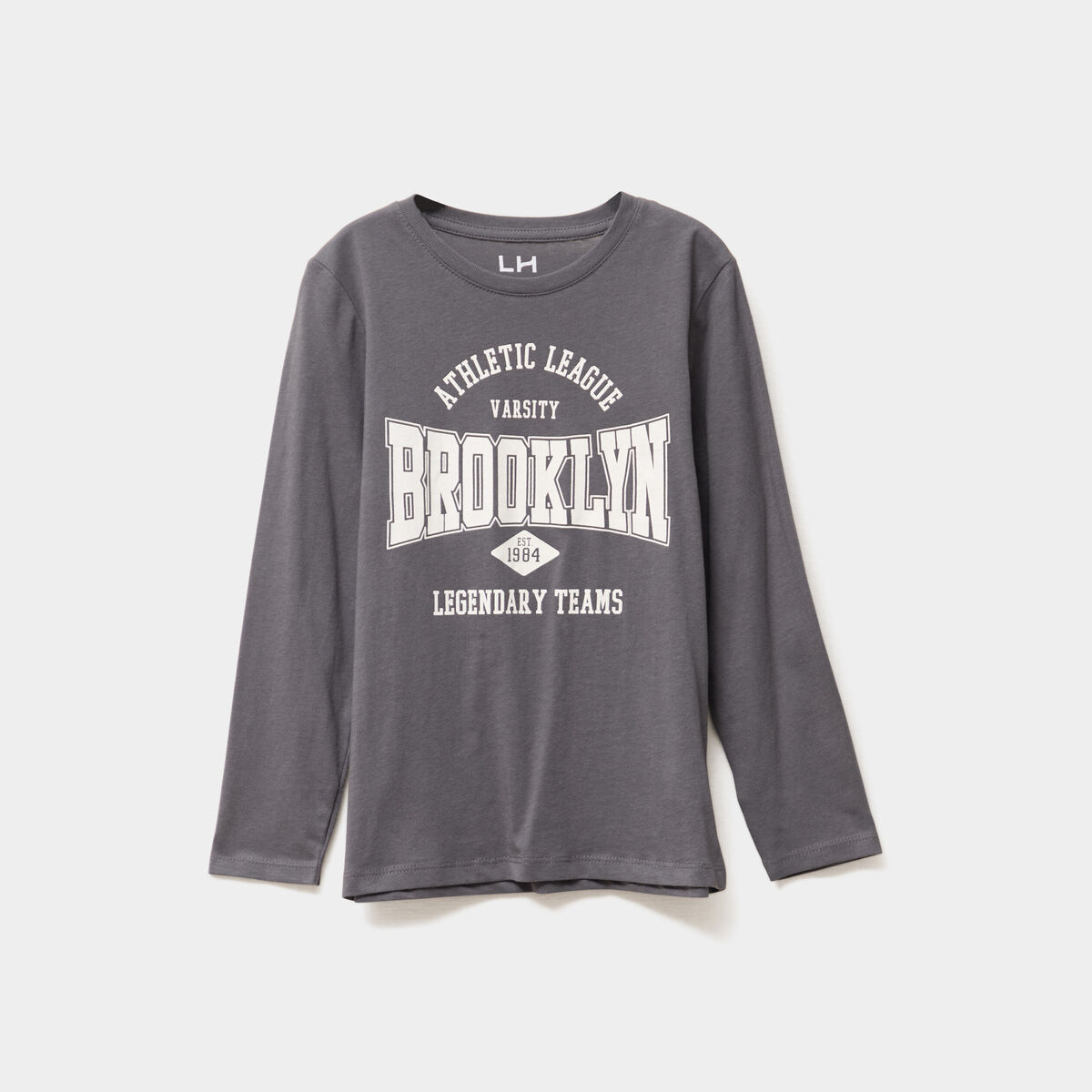 T-shirt col rond manches longues coton gris foncé garçon