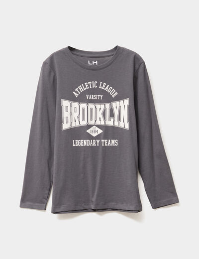 T-shirt col rond manches longues coton gris foncé garçon