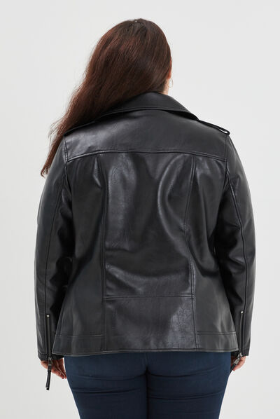 Veste biker ajustée simili cuir noir femme grande taille