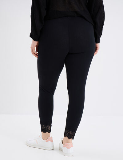 Legging cheville dentelle coton noir femme grande taille