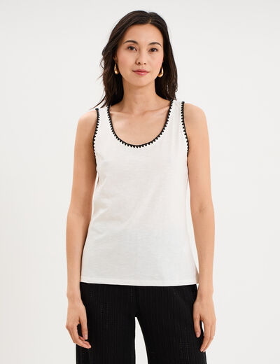 D&eacute;bardeur cintr&eacute; avec broderie coton blanc femme