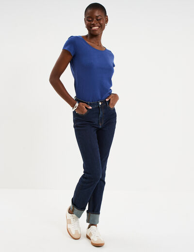 T-shirt coton col rond manches courtes bleu marine femme