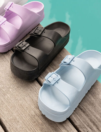 Mules de plage plateformes bleu femme