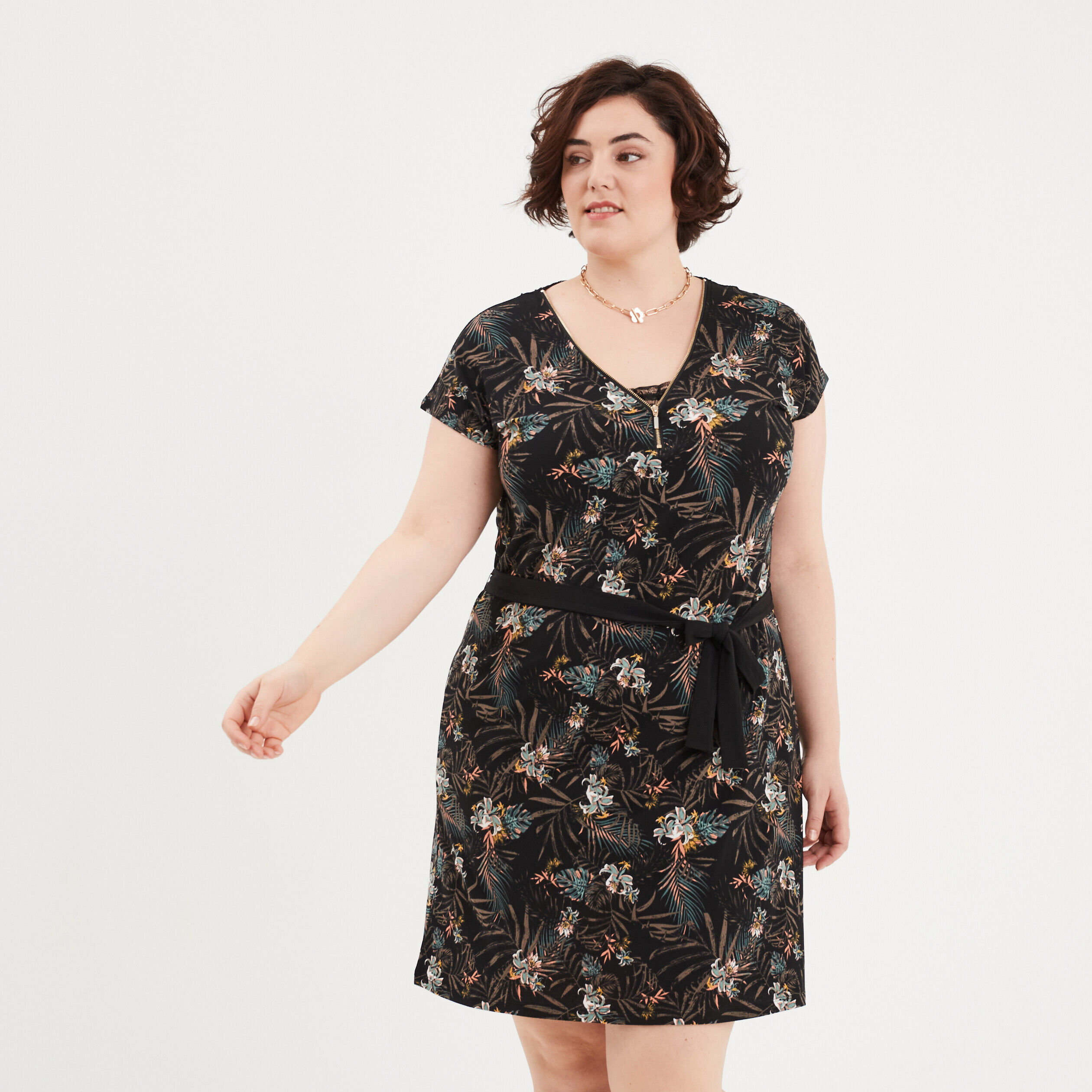 Robe droite ceinturée noir femme grande taille MODAVISTA