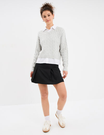 Jupe courte avec plis coupe droite noir femme