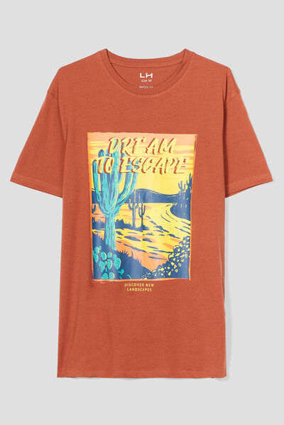 T-shirt manches courtes coton marron foncé homme