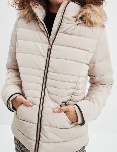 Doudoune courte cintrée à capuche beige femme