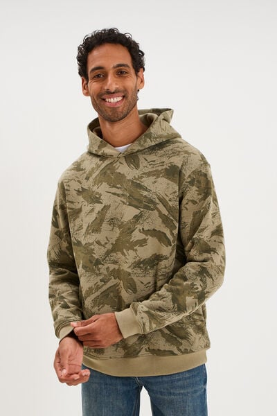 Sweat hoodie &agrave; capuche molleton vert kaki homme