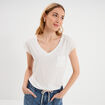 T-shirt col v poche poitrine blanc femme