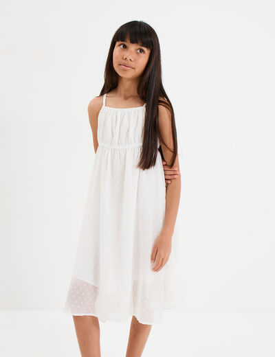 Robe plumetis bas asymétrique ivoire fille