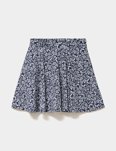 Jupe fluide patineuse avec short int&eacute;gr&eacute; bleu marine femme