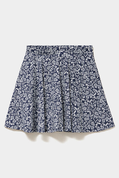 Jupe fluide patineuse avec short int&eacute;gr&eacute; bleu marine femme