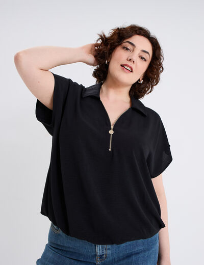 Blouse effet satin manches courtes noir femme grande taille