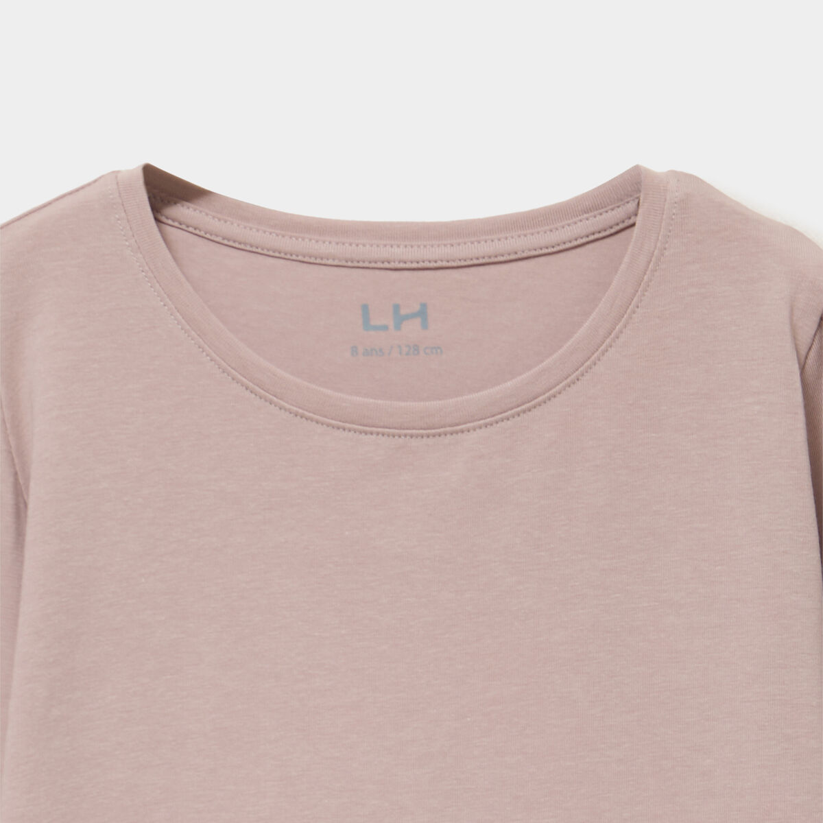 T-shirt coton manches longues &agrave; fronces marron clair fille
