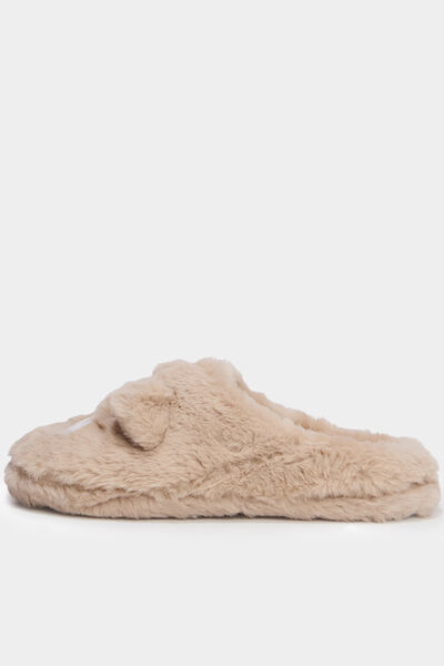 Chaussons mules effet fausse fourrure sable femme