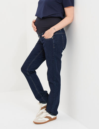 Jeans grossesse droit avec bandeau denim brut femme maternité