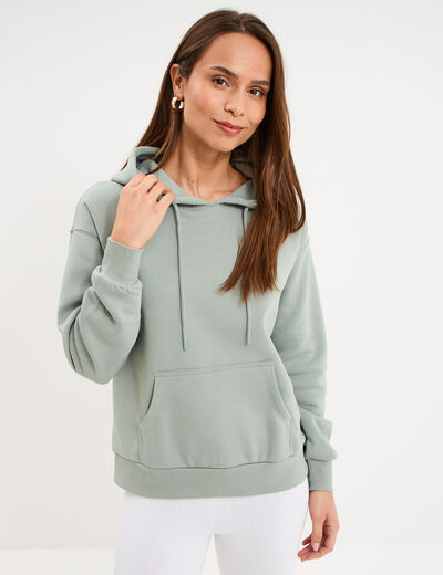 Sweat hoodie molleton &agrave; capuche vert pastel femme