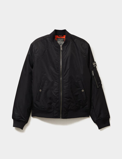 Blouson déperlant col teddy noir femme